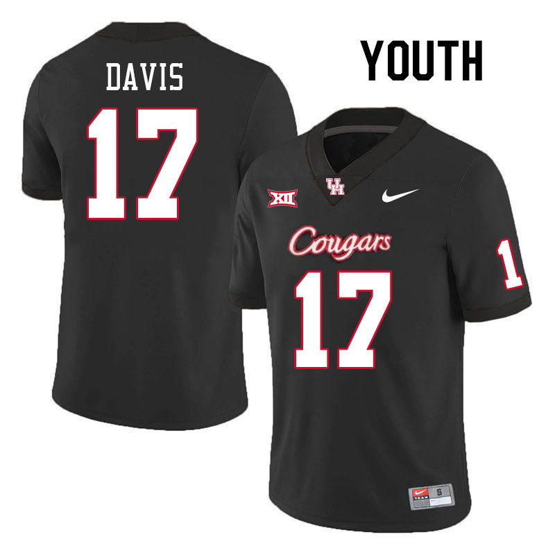 Youth #17 Kriston Davis Houston Cougars College Football Jerseys Stitched-Black